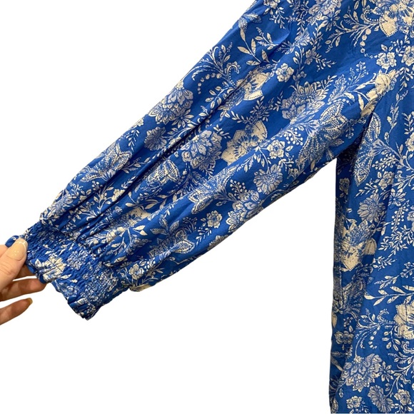 Pinkblush Blue Floral Paisley Button Front 3/4 Sleeve Maternity Top - Picture 8 of 13